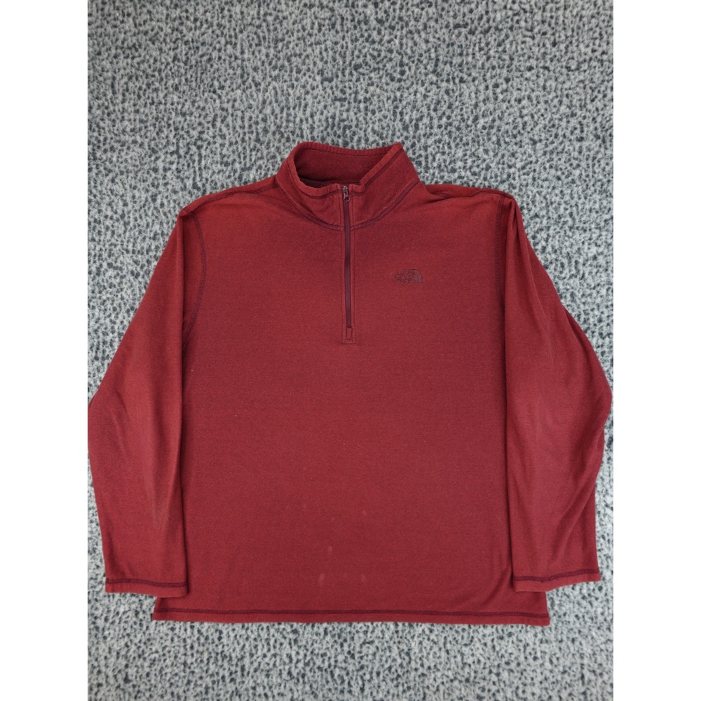 The North Face‎ Quarter Zip Pullover Mens Large Burgundy Red Ribbed Fleece Logo